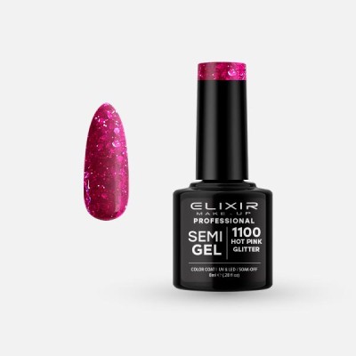 Ημιμόνιμο βερνίκι 8ml - 1100 (Hot Pink Glitter)