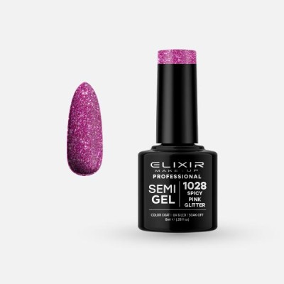 Ημιμόνιμο βερνίκι 8ml – 1028 (Spicy Pink Glitter)